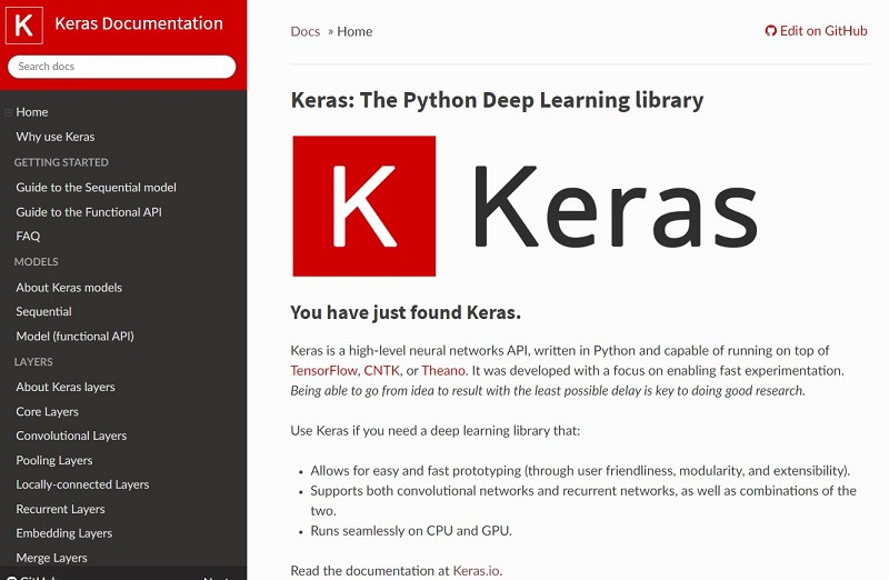 Keras  （source： https：//keras.io/）