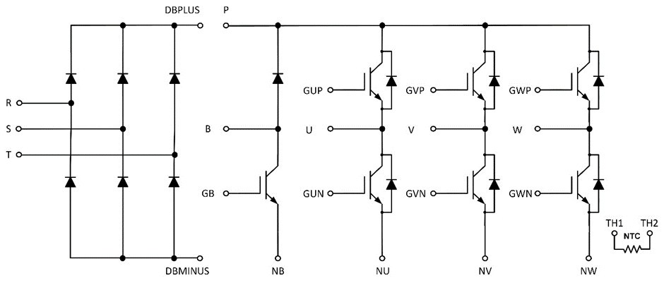 三相交流輸入轉換器-逆變器-制動（CIB）模組的電路圖