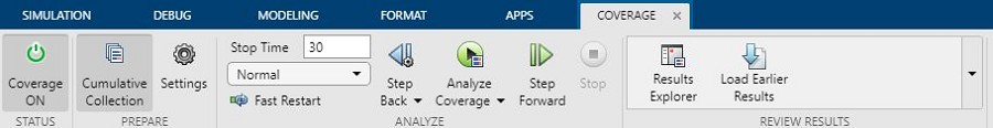 覆蓋收集已被啟用的Coverage Analyzer app。