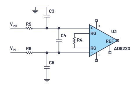 圖六 : AD8220的「RFI濾波器」應用電路圖（source：ADI）
