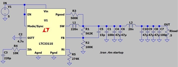 使用LTspice評估系統電源輸出端的不同電容。