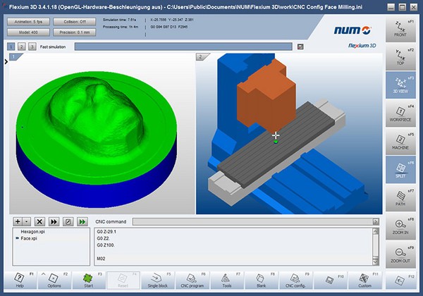 图2 : NUM CNC系统的3D 模拟功能，能让操作人员透过预览与状态显示，充分掌握加工资讯。（source: NUM）