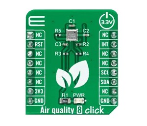 图1 : Mikroe空气品质8 Click可同时检测NO2和臭氧，同时消耗的功率小於23mW。该板得到了mikroSDK的完全支援。（source：贸泽电子）