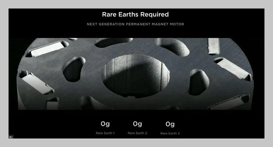 ：特斯拉新一代馬達技術的研發目標數據，稀土的使用量都設定為「0」。（source：TESLA）