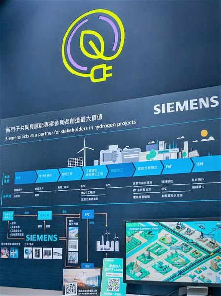 图四 : 西门子数位工业近期也在台湾展出创新垂直整合数位企业解决方案。包含：完整的储能系统，整合风能、太阳能、氢能等新能源需求。（source：Siemens）