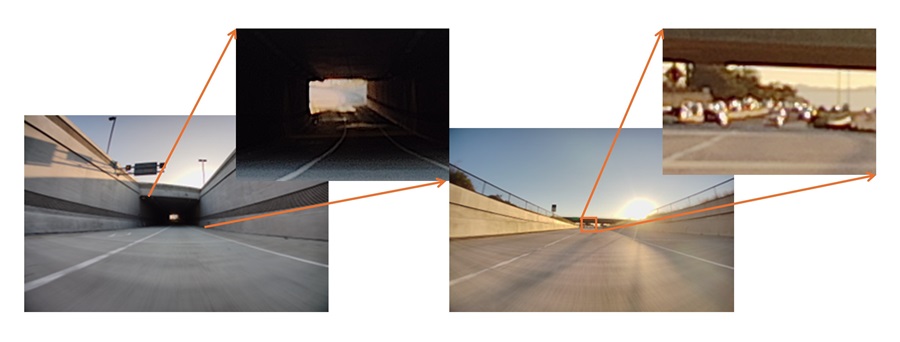 Hyperlux 感測器在進出隧道時的 HDR 性能