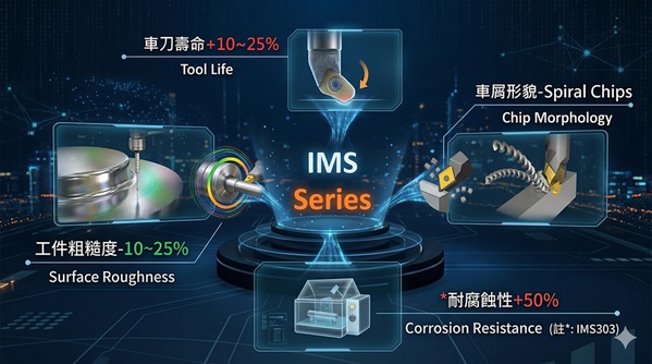 圖四 : IMS功能性冷精棒取得微觀組織、製程控制平衡、性能特性三方平衡,增加刀具壽命、耐蝕性,並降低表面粗糙度。(source:華新麗華)