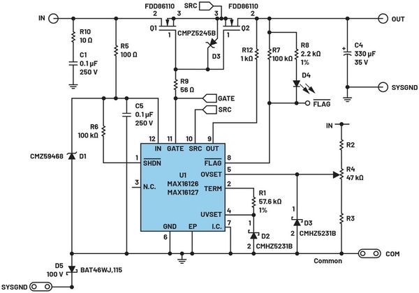 圖一 : 過壓/反向電壓保護電路