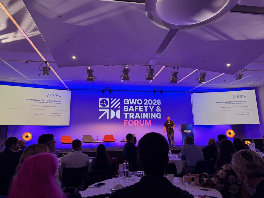 金屬中心海洋職能科技發展組副組長王振昌於 GWO 2026 Safety & Training Forum 擔任講者，分享離岸風電人才培育經驗，為本屆論壇亞太地區唯一受邀講者。
