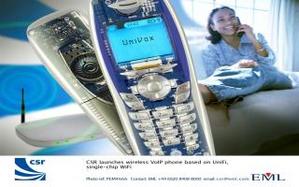 CSR 以UniFi單晶片WiFi技術為基礎的VoIP網路電話方案 BigPic:320x200
