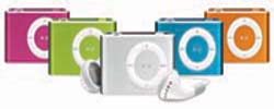 苹果iPod shuffle推出五种颜色：蓝色、粉红色、绿色、橘色以及原本的银色(图:厂商提供)