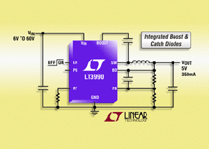Linear发表LT3990，3mm × 2mm DFN封装，60V 350mA（IOUT），2.2MHz降压切换稳压器。