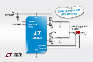 Linear发表高频控制导通时间单组输出双相同步降压DC/DC控制器LTC3839。
