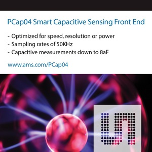 PCap04提供高達50kHz的取樣速率，使電容測量值低至8aF，且無需電池僅靠採集能量即可運行