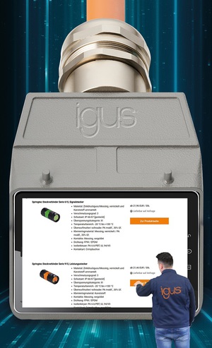 igus现在透过其新的??入式连接器线上商店提供额外服务：客户能够以合理的价格为其电缆订购Harting或Intercontec等众多知名供应商生产的适用连接器，没有最低订货量要求。（来源：igus GmbH）