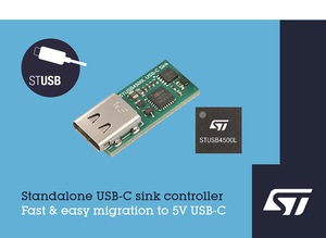 意法半导体推出5V USB-C充电应用的独立的VBUS供电控制器