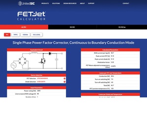 碳化矽（SiC）功率电晶体制造商UnitedSiC推出免费注册线上工具FET-Jet Calculator，方便设计人员为不同功率应用和拓扑结构选择器件和比较器件在其中的效能。