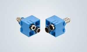 Han-Modular气动双模组，用於在工业连接器中安装强力压缩空气管网。