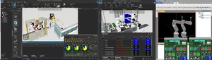 三菱电机最新上市的3D模拟器软体「MELSOFT Gemini」，所进行的产线和设备设计模拟画面
