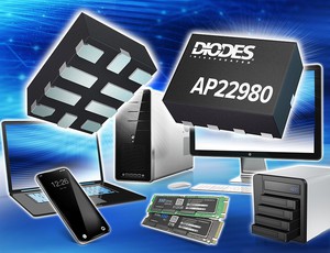 Diodes三階可設定電壓轉換速率控制的電源切換器AP22980，可簡化並增強固態硬碟中電源軌管理作業。