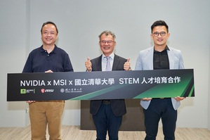 右起NVIDIA台湾区业务协理??亦为、国立清华大学执行??校长兼国科会人工智慧制造系统研究中心主任简祯富、MSI微星科技行销??总经理程惠正